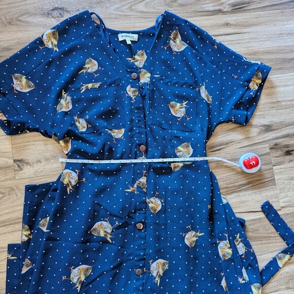 Monteau Navy Blue Bird Dress, L - Picture 4 of 5